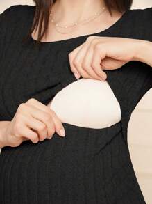SHEIN 孕妇休闲及膝哺乳连衣裙 - 黑色 - 查看 5