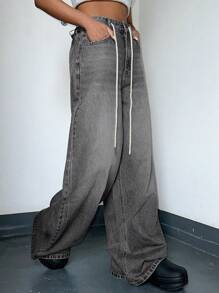 Dazy Star Quần Jeans Denim Ống Rộng Thiết Kế Túi Cho Nữ - Xám - Xem 4