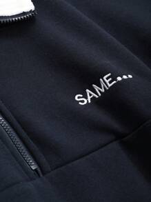 Dazy-Less Damen Kontrast-Farbblock Patchwork bestickter Buchstaben Sweatshirt, Langarm Oberteil, Herbstkleidung