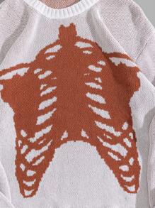 SHEIN Cottnline Men Bone Printed Regular Sweater - White - View 6