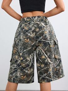 SHEIN EZwear 女士秋冬工装必备牛仔迷彩中长牛仔裤 - 咖啡棕 - 查看 2