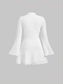 SHEIN MOD Plus Size Women's White Flared Sleeve Short Dress,Graduation Dress - White - View 2