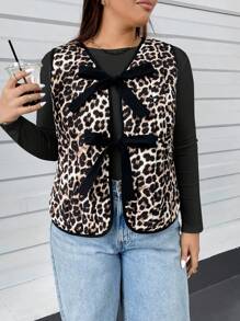 SHEIN Essnce Áo ghi lê đệm cỡ lớn, Áo khoác đệm thắt nơ, Áo khoác họa tiết da báo, Áo khoác nữ thu/đông, Áo ghi lê nam màu đỏ, Váy nữ thu họa tiết động vật, Áo khoác nữ họa tiết da báo, Áo sơ mi da báo - màu nâu - Xem 4