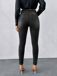 Cloudara Skinny Jeans Without Belt - Black - View 2