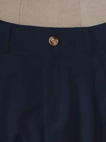 Franclia Summer Casual Solid Color Cuffed Shorts - Navy Blue - View 3