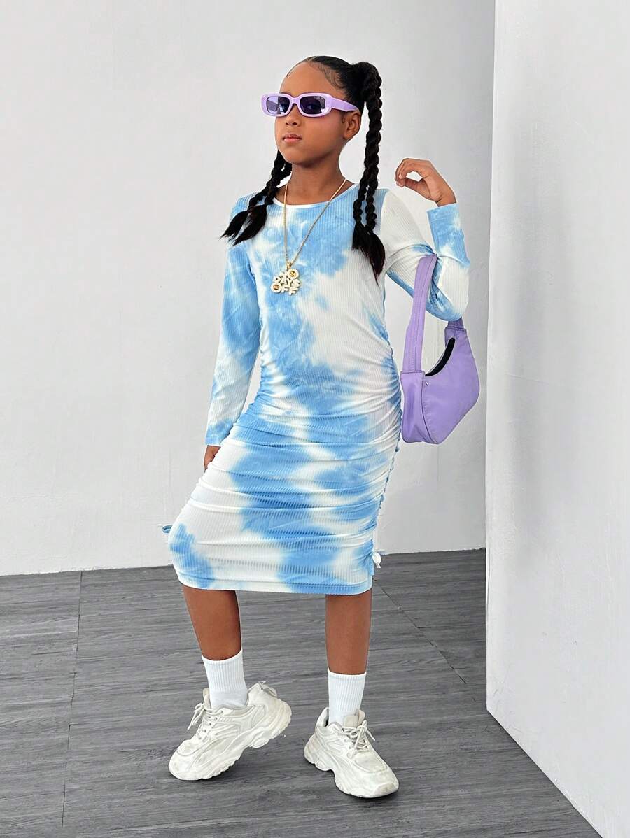 SHEIN Explorewe Tween Girl Allover Print Long Sleeve Dress - Multicolor - View 1
