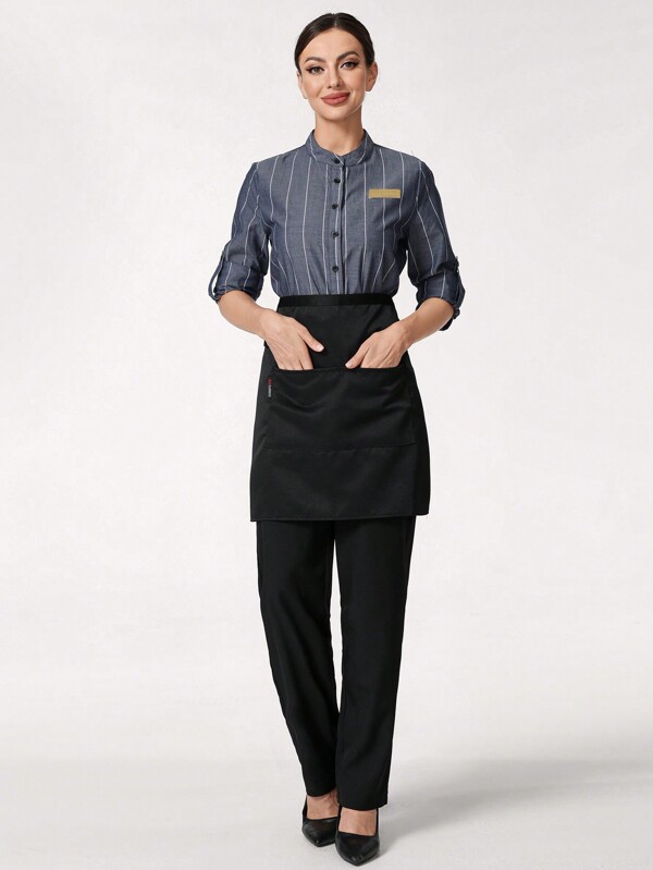 TaskEZ SHEIN TaskFit Damen Freizeithemd mit Streifen, Restaurantkleidung, Café-Arbeitskleidung