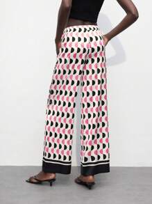 Maija Geometric Element Print Loose Straight Leg Spring/Summer Casual Pants For Women, Relaxed Fit, Versatile Summer Outfits For Women Wide Leg Pants Woman Vacation Outfits Woman - Pink - View 5
