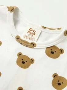 Cozy Pixies 2 件装男婴熊图案针织柔软圆领长袖上衣和长裤睡衣套装 - 彩色 - 查看 4