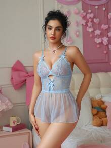 PetitDoll Sexy Lace Patchwork Bodysuit - Baby Blue - View 3