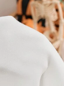 SHEIN Maternity Pumpkin Pattern Round Neck Sweatshirt Long Sleeve, Autumn, For Winter - White - View 4