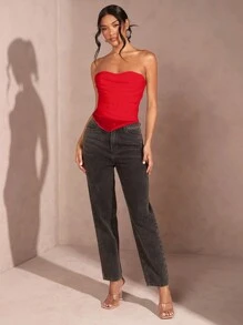 SHEIN BAE Summer Tube Top Corset Top, Country Concert Top Tops, Boho - Red - View 5