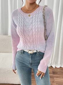 SHEIN LUNE 女士圆领休闲长袖彩色毛衣 - 紫色 - 查看 4