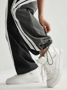 Streetz SHEIN Sport Women's Contrasting Splice Drawstring Waist Dance & Sports Long Pants - Black and White - View 5