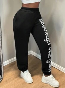 BamGleam 纯色字母印花修身休闲运动裤