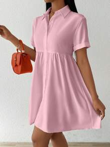 SHEIN Unity Women Fashion Solid Color Short Sleeve Shirt Peplum Top - Dusty Pink - View 8