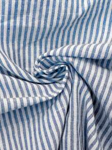 SHEIN LUNE Women's Striped Button-Front Asymmetrical Hem Casual Midi Dress - Blue and White - View 7