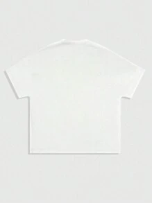 ROMWE MEN Street Life Áo thun nam cổ tròn tay ngắn in chữ và nhân vật hoạt hình, mùa hè - trắng - Xem 2