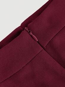 SHEIN MOD Burgundy Date Night Front Buckle V-Shaped Hem Solid Button Front Vest Jacket & Seam Front Pants Two Pieces Set - Burgundy - View 7