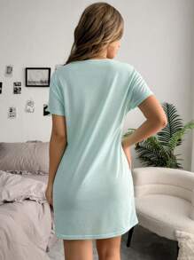 Áo ngủ cổ tròn tay ngắn in hình trái tim giản dị cho nữ - Nhiều màu - Xem 6