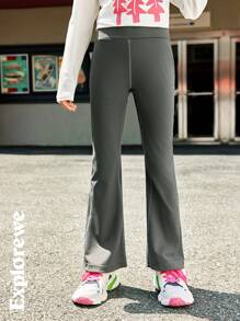 SHEIN Girls Fall/Winter Soft, Breathable & Warm High Stretch Yoga Pants With Flared Hem Design, Suitable For Outdoor, Casual Sports, City Street Wear, Daily Outfit