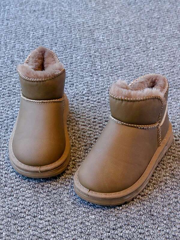 1 Pair Casual Waterproof Snow Boots, Thermal Lined, Suede Leather, Low Top, For Kids Boys & Girls, Winter