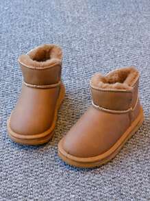 1 para dziecięcych butów śnieżnych, casualowe płaskie buty na platformie ze skóry zamszowej z podszewką zimowe botki dla dziewczynek i chłopców