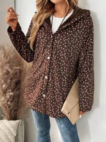 EMERY ROSE Chaqueta con capucha de felpa de pana con estampado completo para mujer