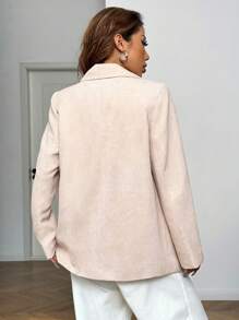 SHEIN EZwear 秋季新款女式杏色灯芯绒西装外套 - 杏色 - 查看 3