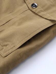 Manfinity Homme 男士长袖宽松翻盖口袋抽绳腰带连帽保暖内衬冬季外套，适合秋季穿着