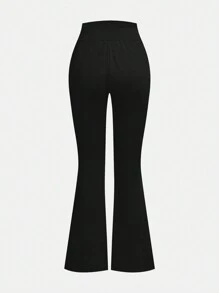 SHEIN 2 件套青少年女孩休闲学院风喇叭裤和时尚黑灰色冬季服装 - 彩色 - 查看 4