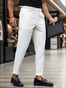 Manfinity Mode Men's Solid Color Minimal Daily Fit Suit Pants - White - View 3
