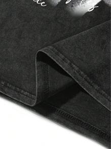 GENIUS ODE 男士圆领短袖图案印花简约 T 恤，休闲日常穿着，适合朋友穿着，2000 年代风格 - 黑色 - 查看 7