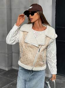 Aveloria Dames Casual Contrast Paneel Rits Vest Jas, Winterkleding