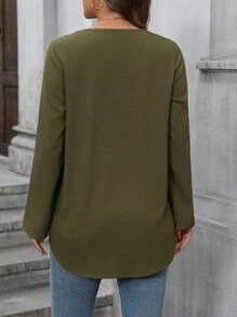 EMERY ROSE Women Going Out Top, Long Sleeve Top, Fall Winter Business Long Sleeve Renaissance Fair Brunch Top - Army Green - View 2