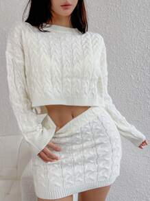 Chiquease 2 件女士返校装 - 白色迷你裙和长袖毛衣，秋冬套装 - 白色 - 查看 3