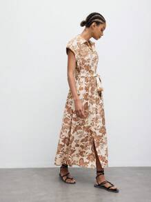 Maija Women's Summer Floral Print Button Front Casual Dress