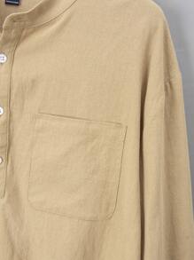 Manfinity Homme Men's Stand Collar Partial Button Down Long Sleeve Shirt