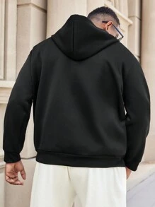 Manfinity Homme Men's Plus Size Letter Printed Casual Pullover Hoodie - Black - View 4