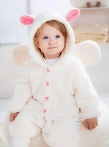 Baby Girls Cute Rabbit Ear Hooded Pullover And Ruffle Shorts 2pcs Set, Warm Winter Outfit - White - View 6