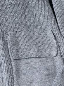 青少年女孩休闲翻领口袋开衫，秋季 - 銀色 - 查看 4