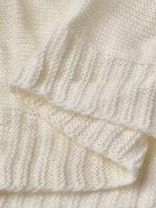 SHEIN Clasi Áo len nữ cỡ lớn cổ chữ V màu trơn dáng rộng, áo len dệt kim mùa xuân và thu đông. - Màu be - Xem 7