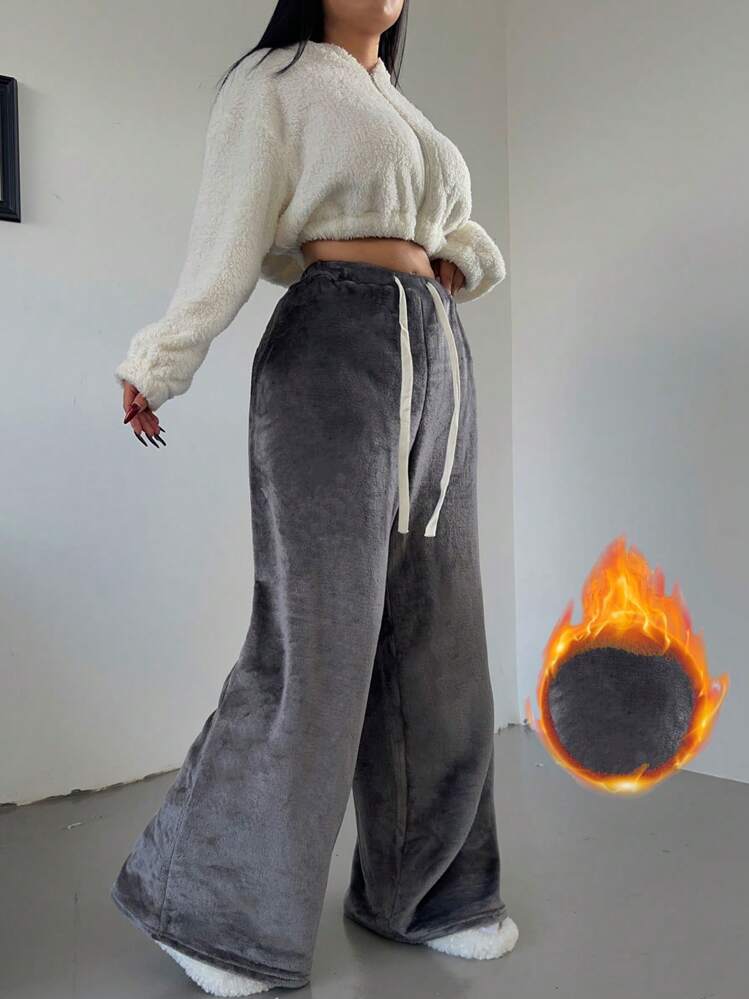 Pantalon Jogging Velours Femme Jambe Large - Pantalon Détente Cordon Serrage Taille Élastique Chaud Confort