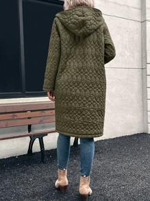 EMERY ROSE 女士冬季连帽长款休闲棉服外套 - 軍綠色 - 查看 2