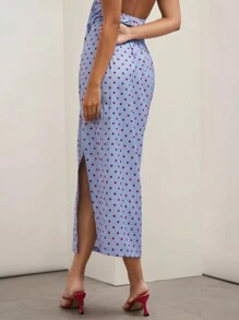 COSMINA Ladies' Festival Elegant Going Out Holiday Outfits Polka Dot Print Slit Hem A-Line Vacation Long Skirt - Multicolor - View 2