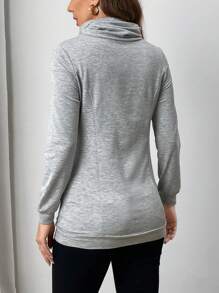 EMERY ROSE 女士纯色长袖休闲纽扣运动衫 - 灰色 - 查看 2