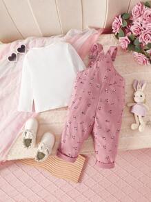 SHEIN Vintaside Kids Baby Mädchen 2-teiliges Set aus Cord-Hose mit Blumen-Trägern, süß