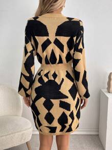 SHEIN LUNE Crew Neck Long Sleeve Hollow Out Simple Casual Mini Dress