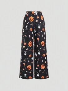 SHEIN Unity 毛绒南瓜印花女式宽松长裤，万圣节 - 彩色 - 查看 2