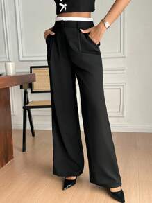 SHEIN Frenchy Quần cạp chun màu tương phản thường ngày dành cho nữ - Xám - Xem 4